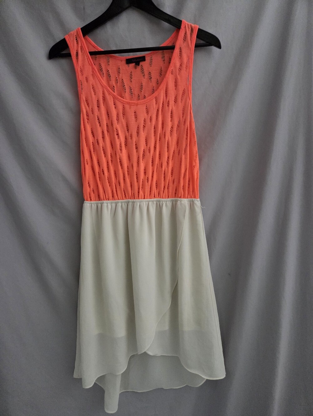 Neon Coral and Cream Sleeveless High-Low Dress